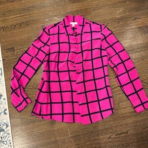J Crew silk blouse - hot pink and black